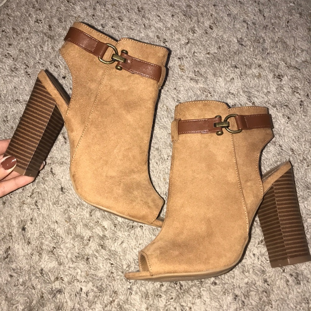 Faux Suede Peep Toe Bootie